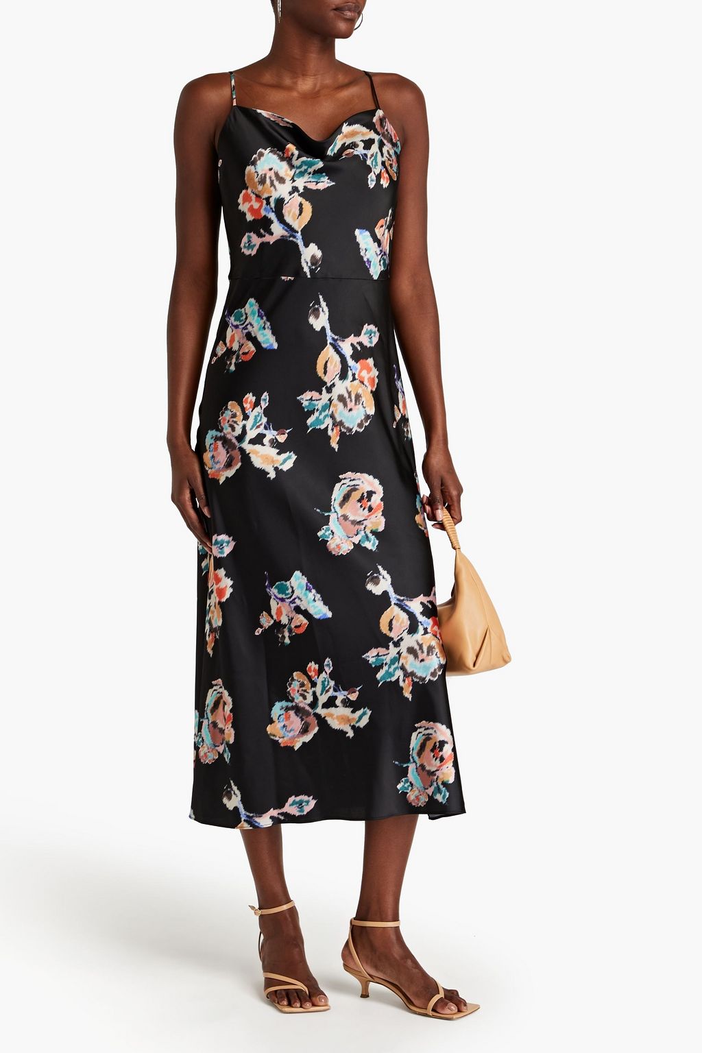 VINCE. Draped floral-print satin maxi dress