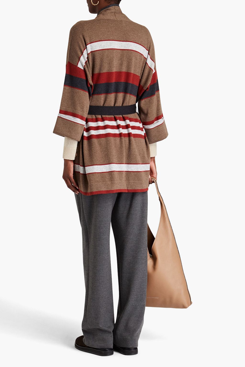 BRUNELLO CUCINELLI カシミヤ カーディガン ビーズ付き ストライプ