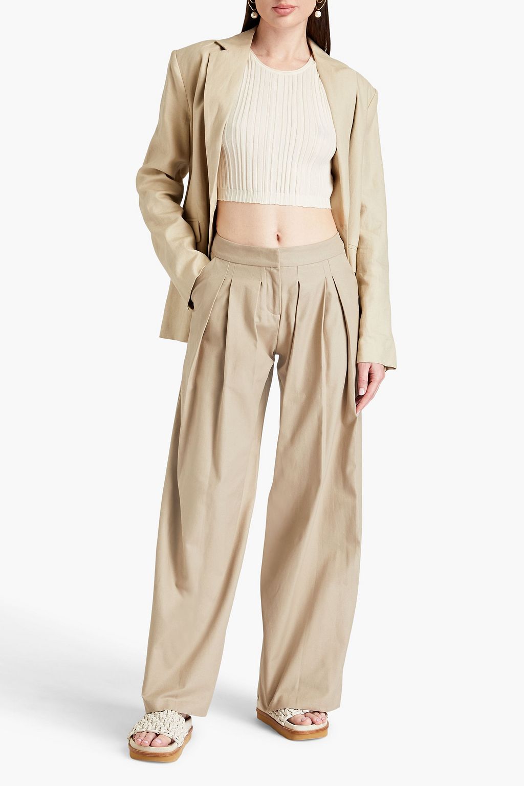 LE KASHA Rum pleated cotton-twill wide-leg pants