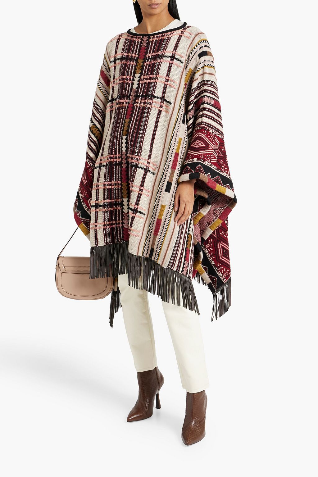 ETRO Fringed jacquard-knit wool-blend poncho