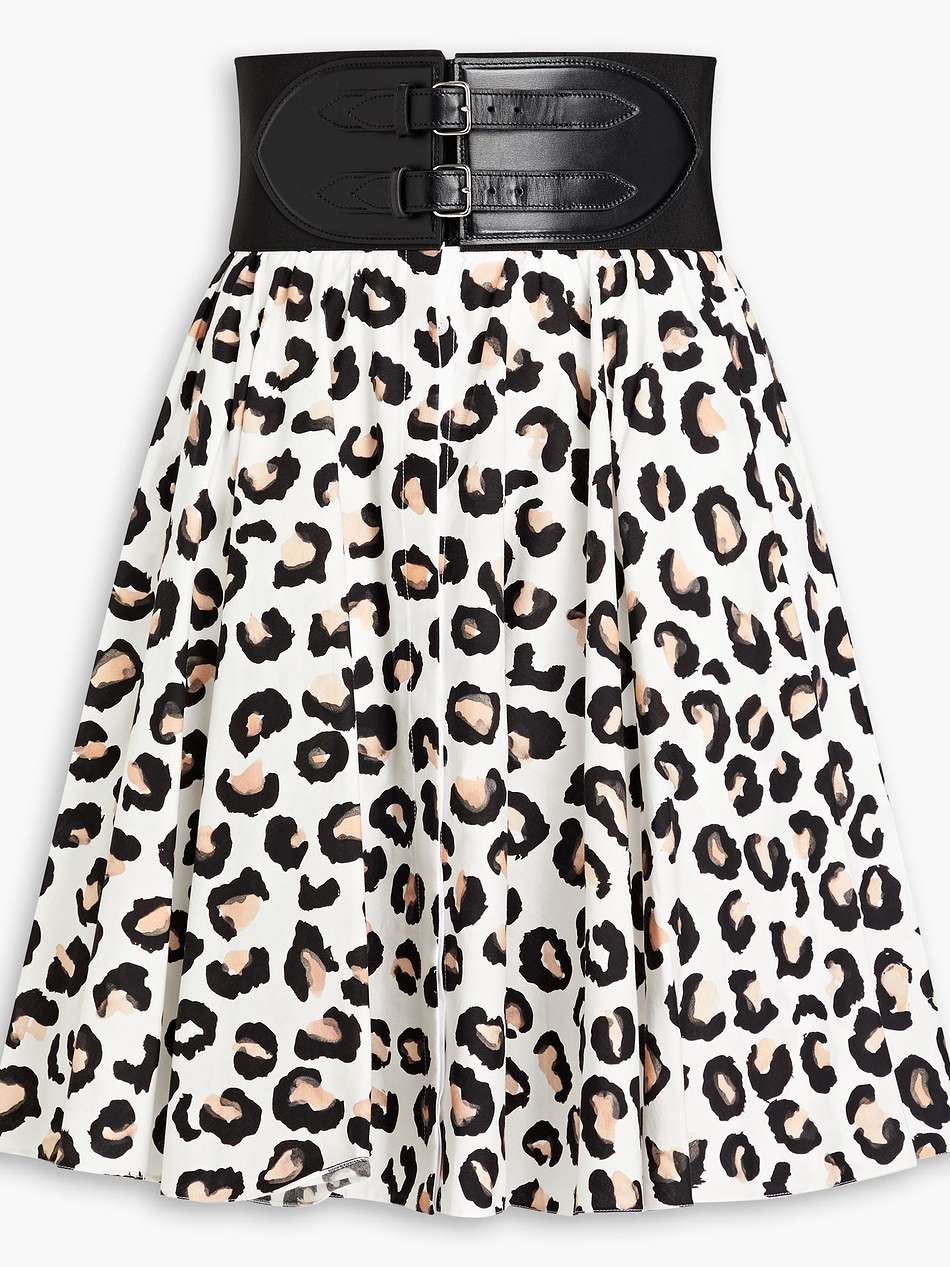 belted leopard-print cotton-poplin skirt