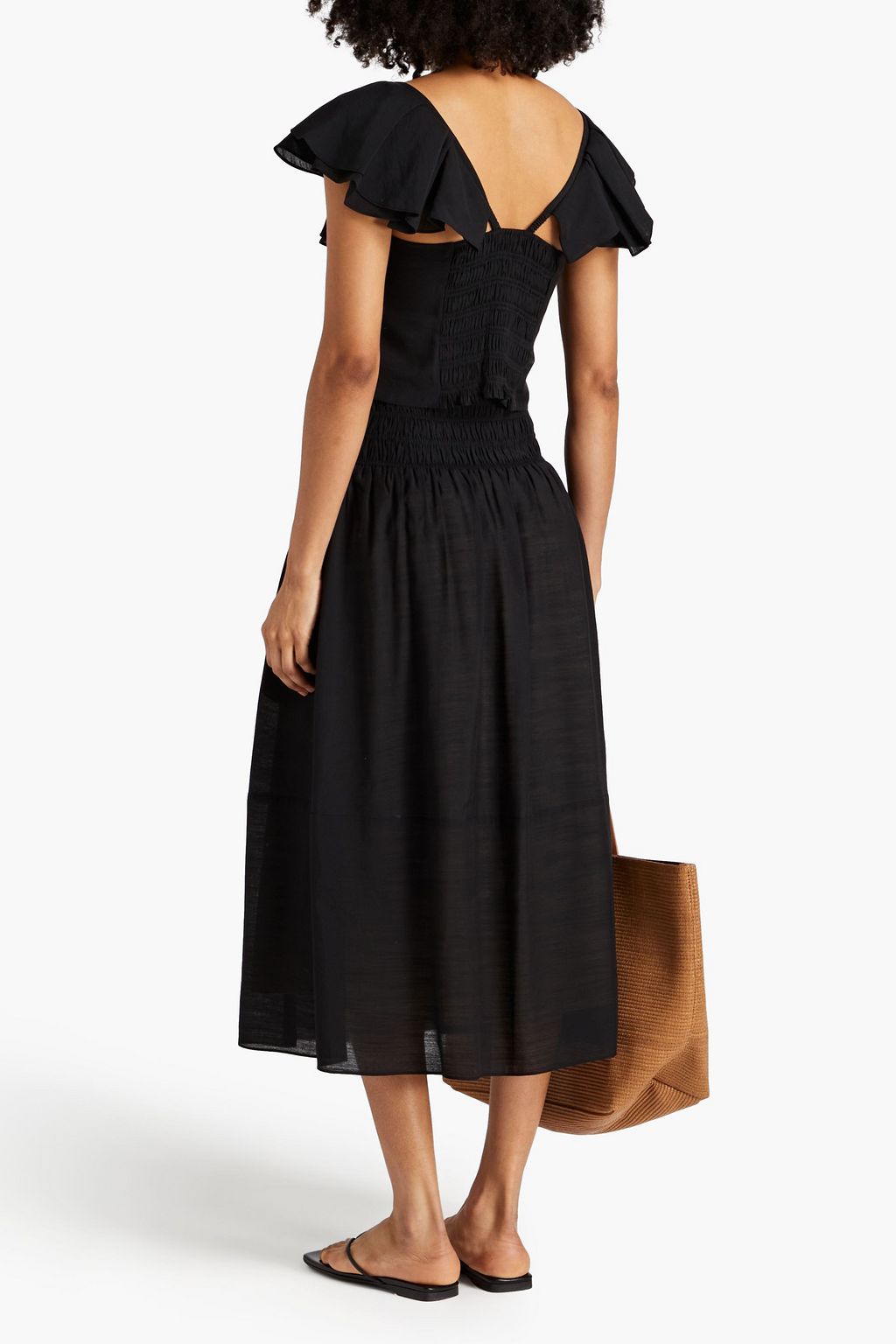 VINCE. Shirred gauze midi skirt