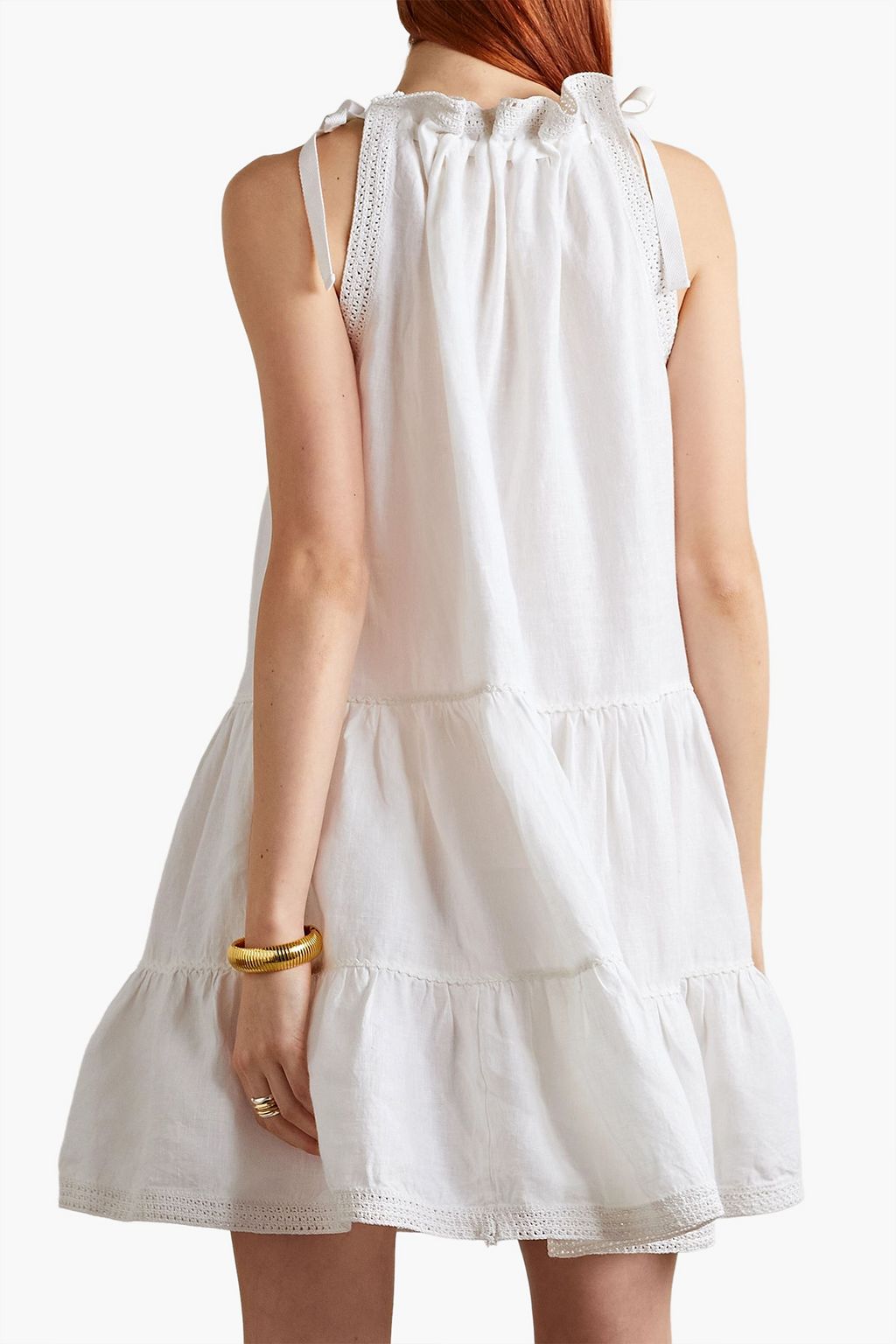ULLA JOHNSON Corianne crochettrimmed tiered linen mini dress THE