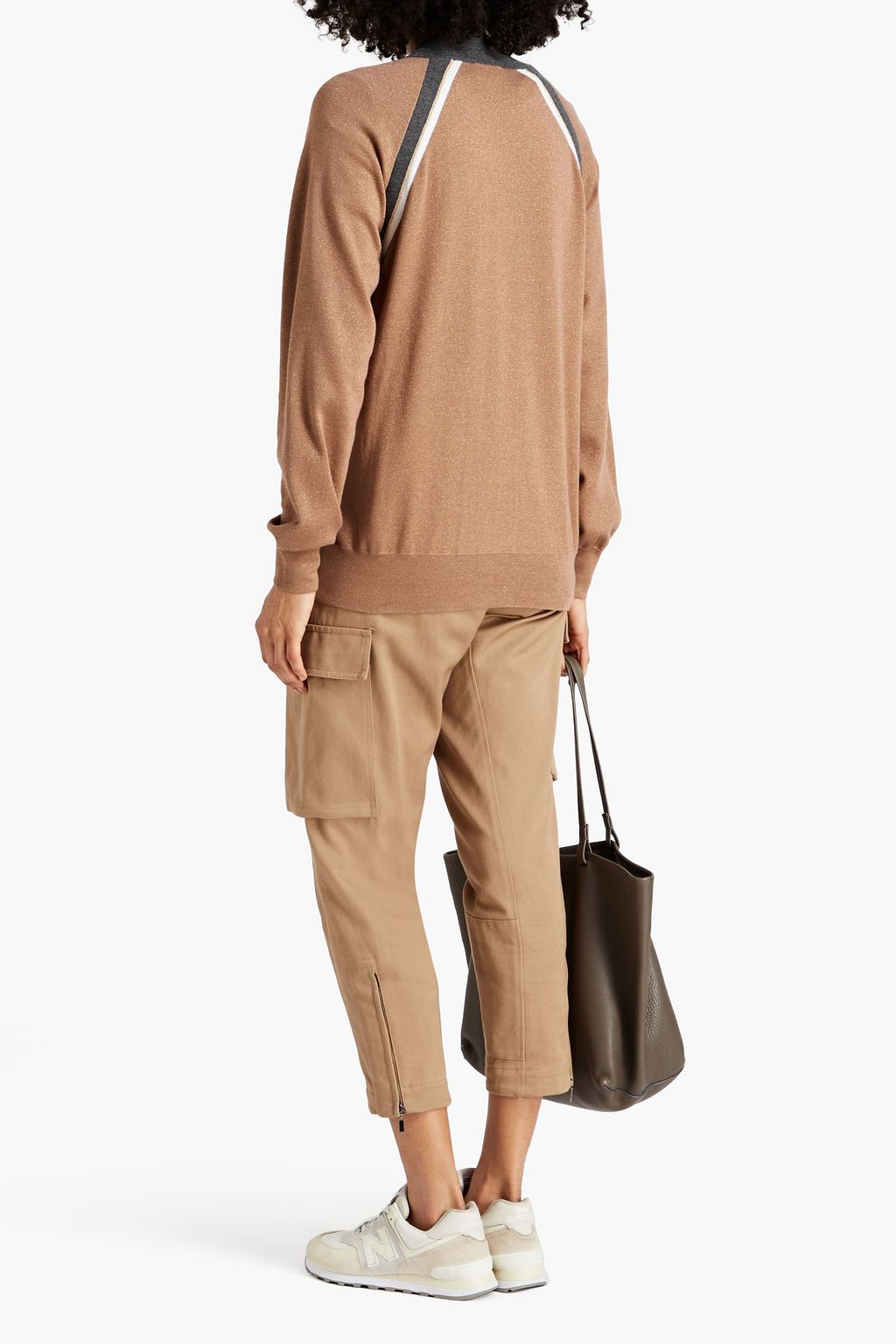 BRUNELLO CUCINELLI Bead-embellished metallic cashmere-blend zip-up cardigan