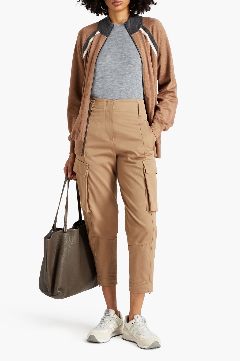 BRUNELLO CUCINELLI Bead-embellished metallic cashmere-blend zip-up cardigan