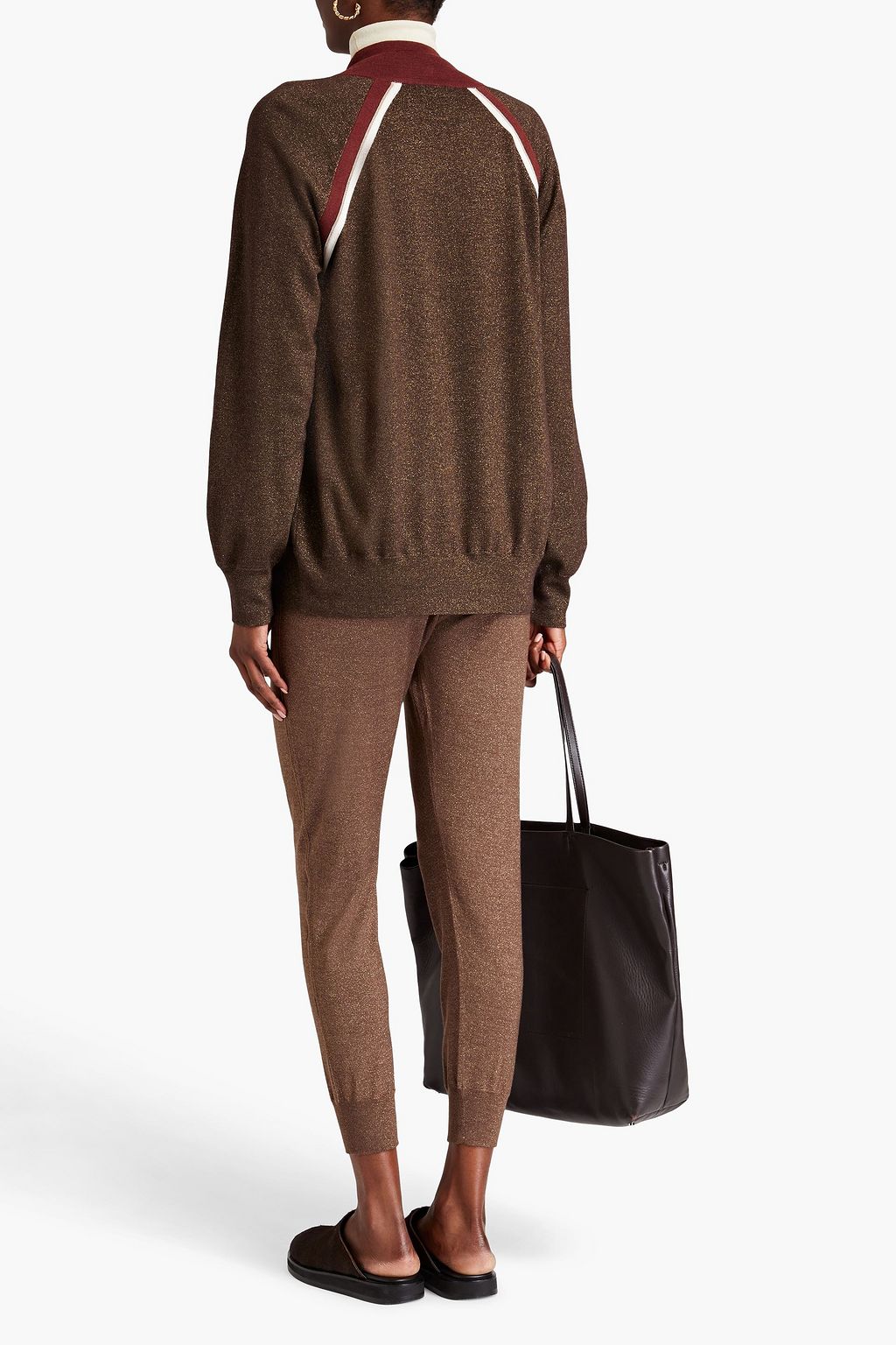 BRUNELLO CUCINELLI Bead-embellished metallic cashmere-blend zip-up cardigan