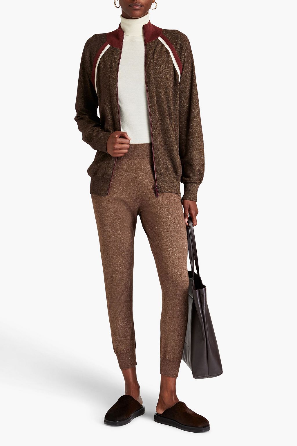 BRUNELLO CUCINELLI Bead-embellished metallic cashmere-blend zip-up cardigan