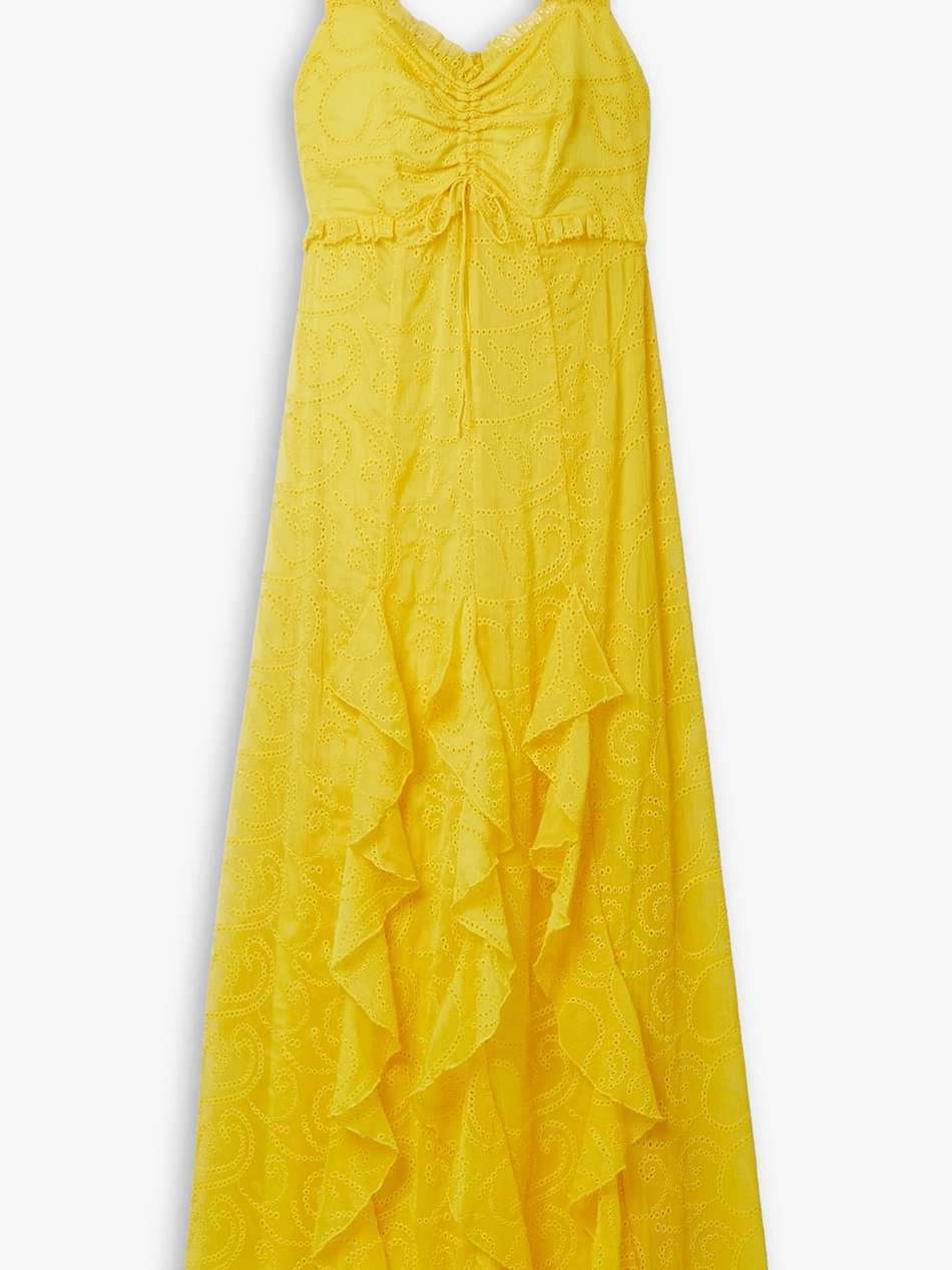 ruffled broderie anglaise voile maxi dress