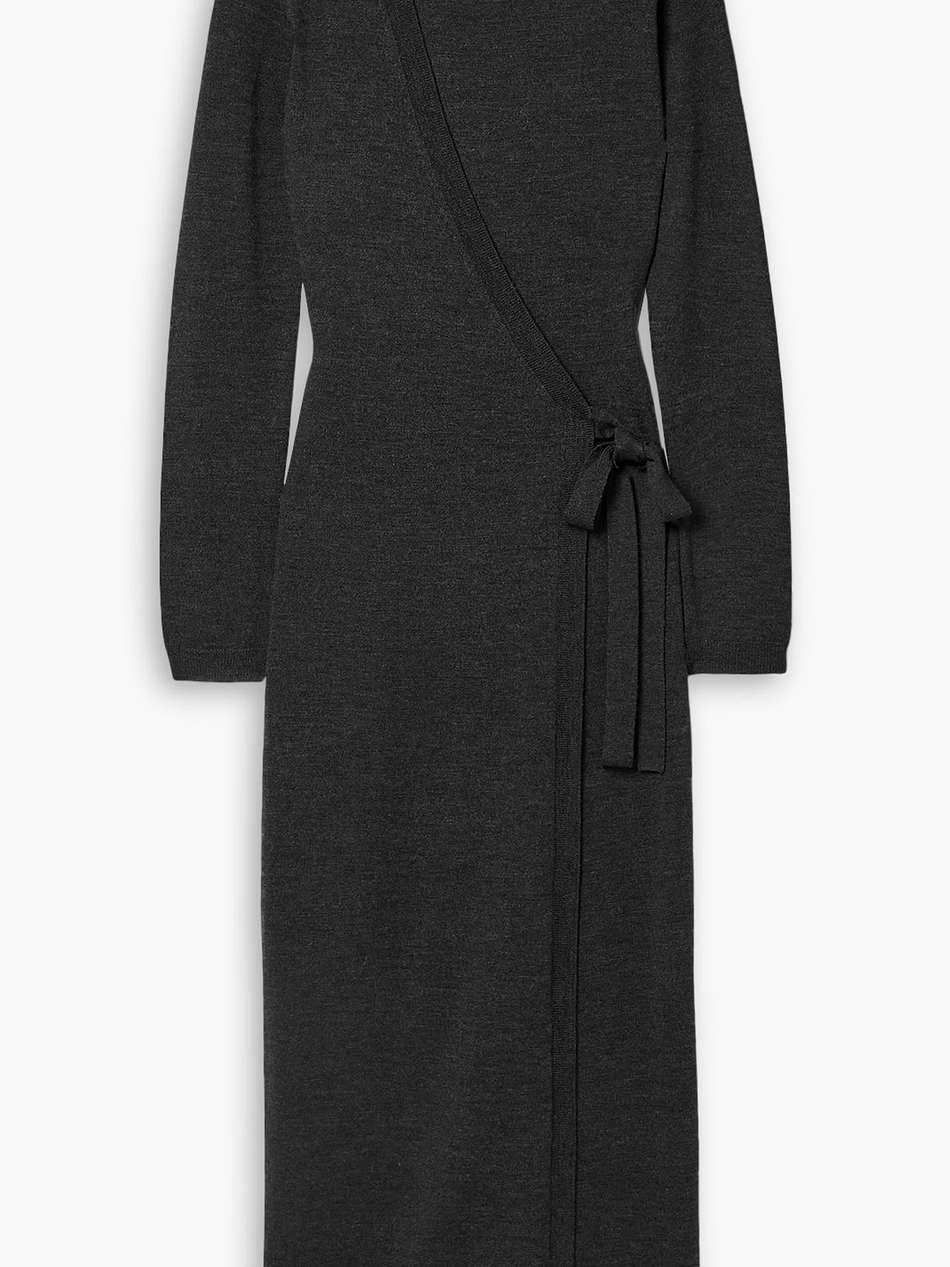 wool midi dress and wrap cardigan set