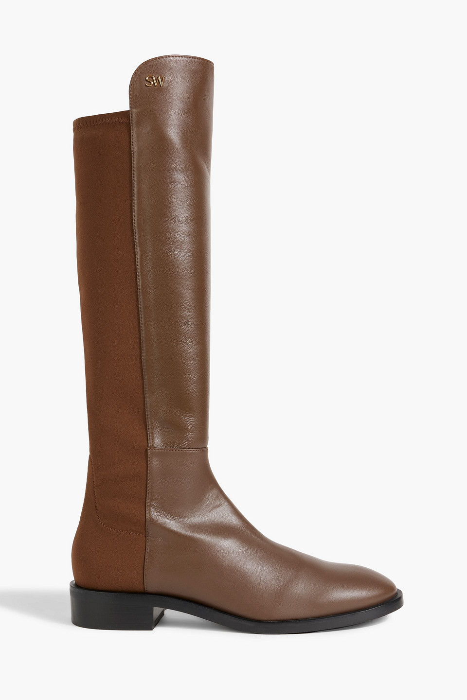 Shop Stuart Weitzman Keelan Leather And Neoprene Knee Boots In Brown