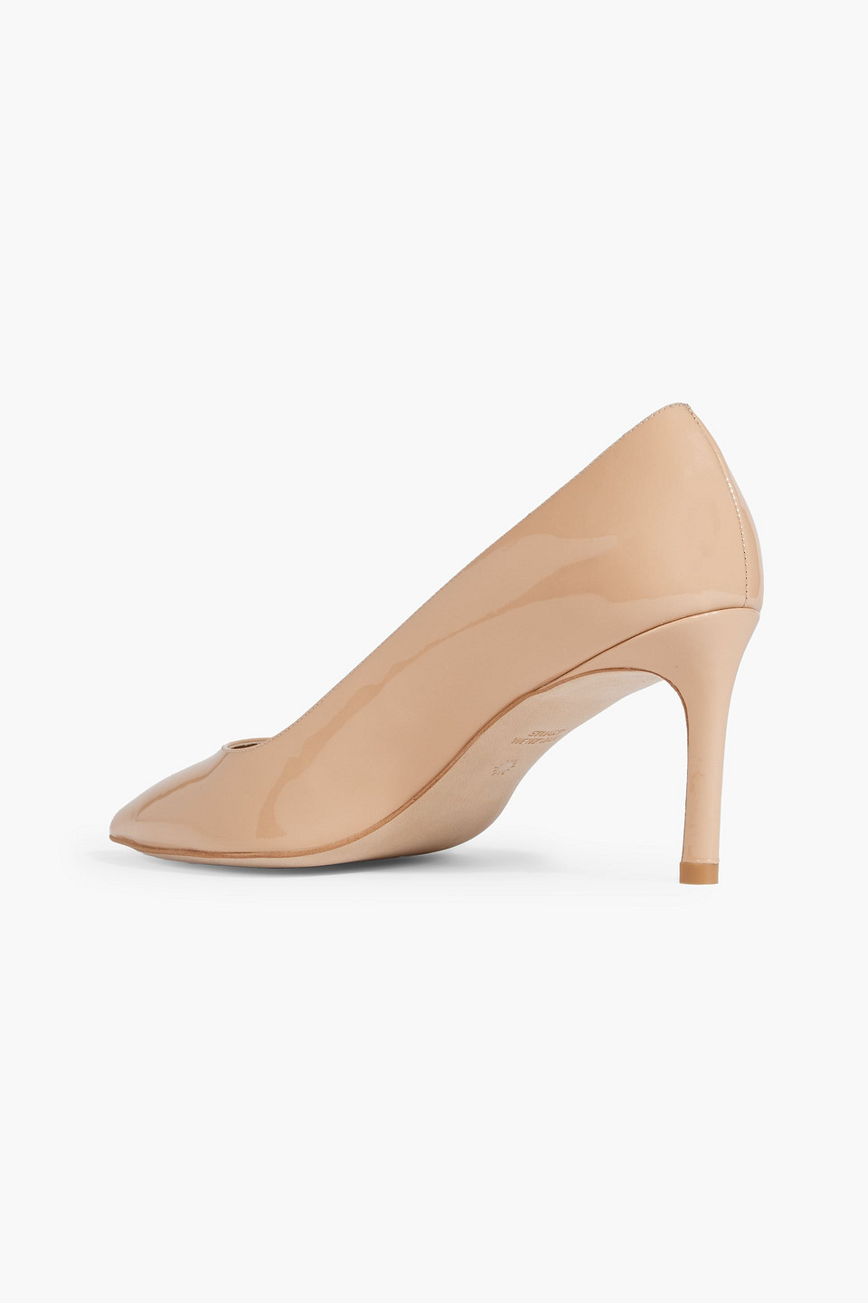 Shop Stuart Weitzman Leigh 75 Patent-leather Pumps In Beige