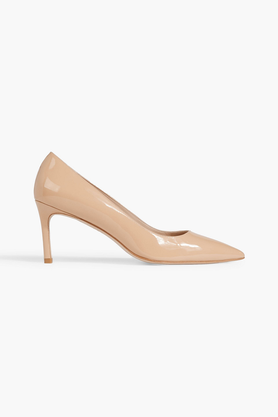 Shop Stuart Weitzman Leigh 75 Patent-leather Pumps In Beige