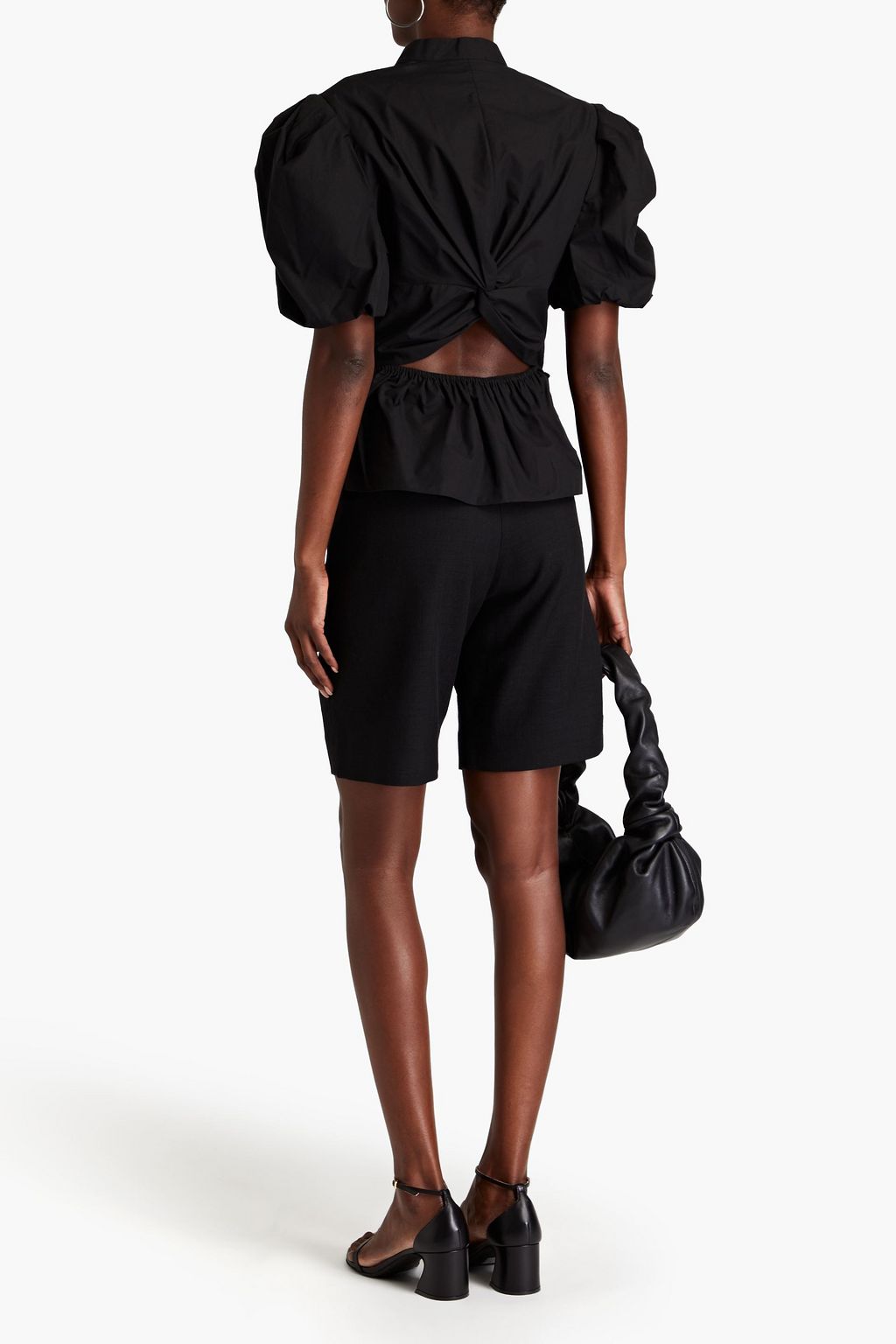 VINCE. Cutout pleated cotton-poplin blouse