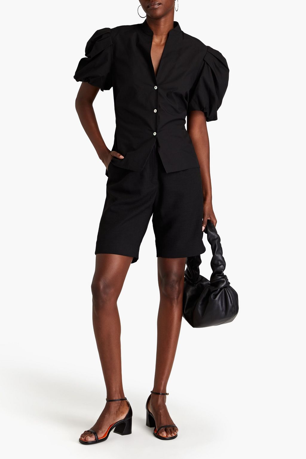 VINCE. Cutout pleated cotton-poplin blouse