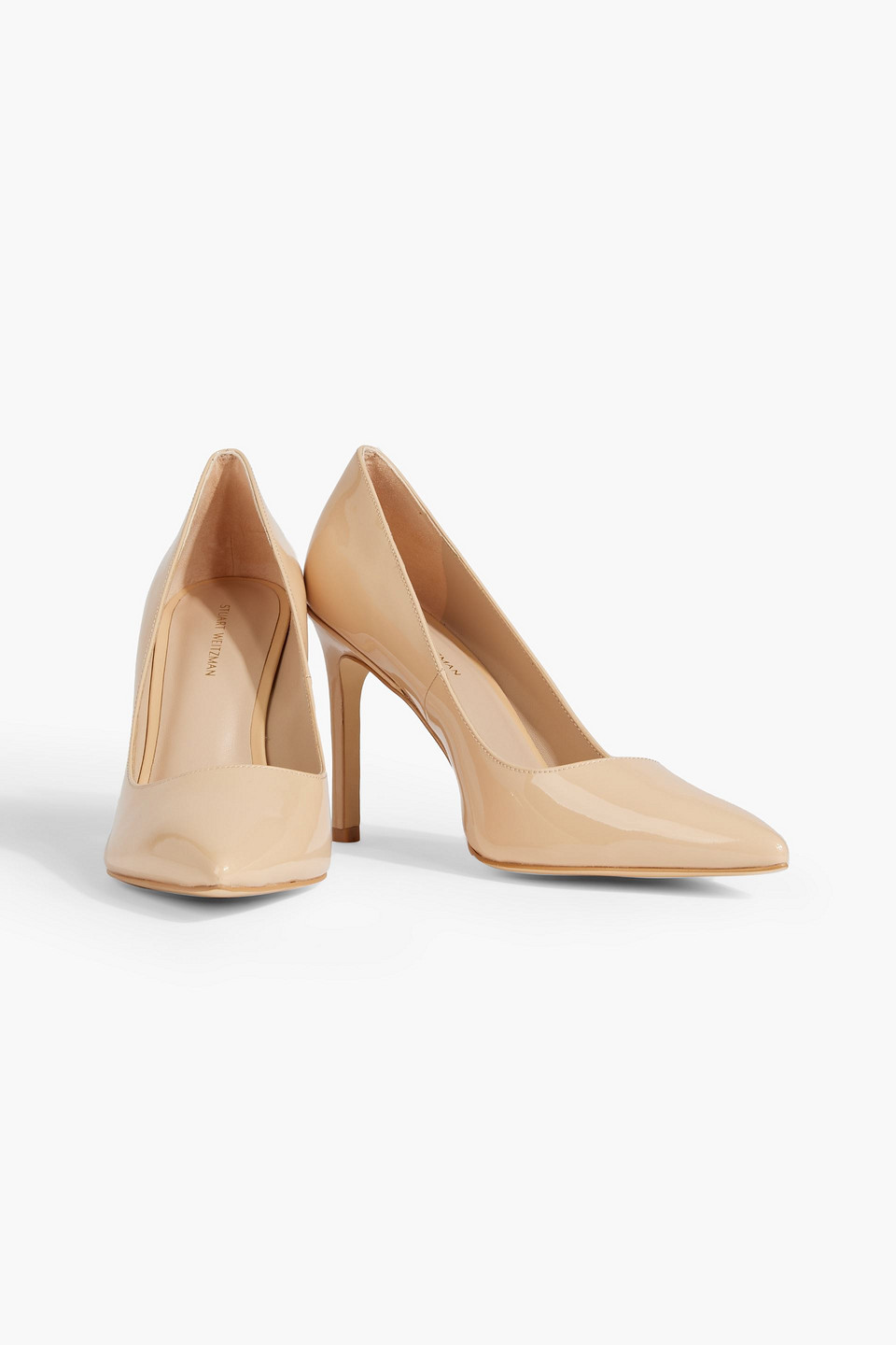 Shop Stuart Weitzman Leigh 95 Patent-leather Pumps In Neutral