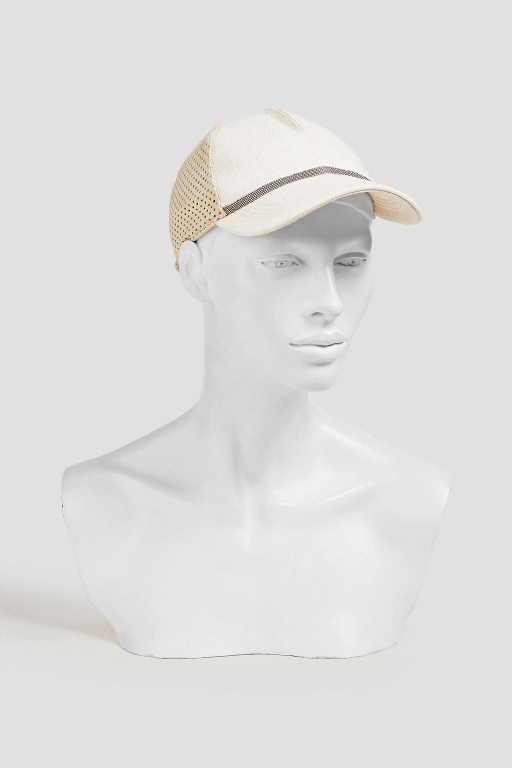 BRUNELLO CUCINELLI Bead-embellished linen and suede cap