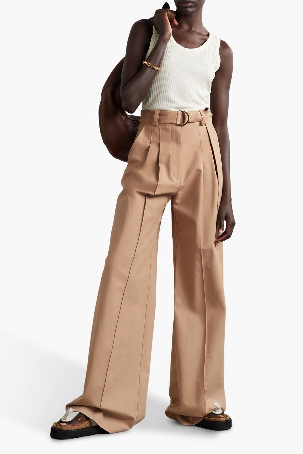 ULLA JOHNSON Nico belted pleated cotton wide-leg pants