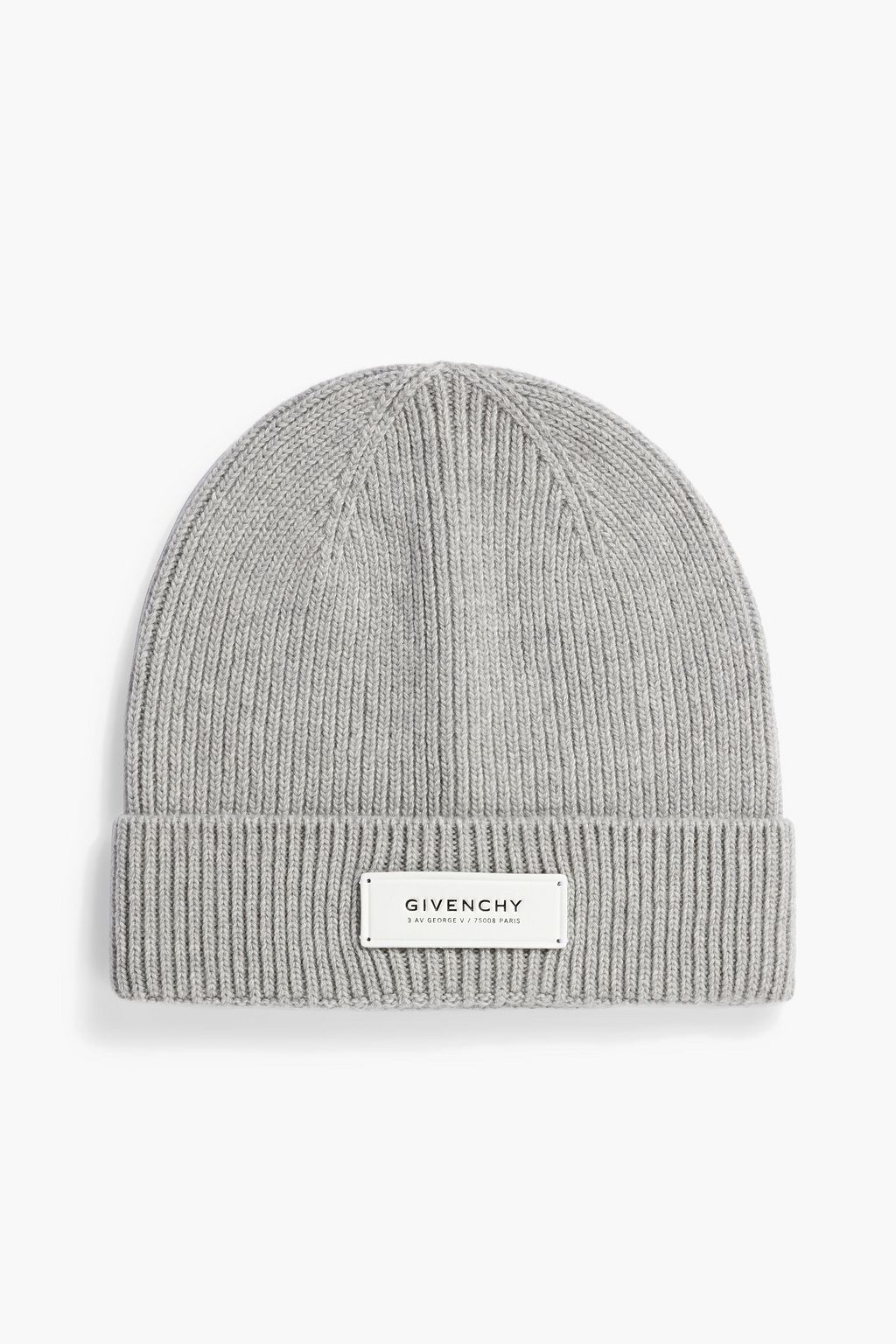Appliqued ribbed wool and cashmere blend beanie gray One Size