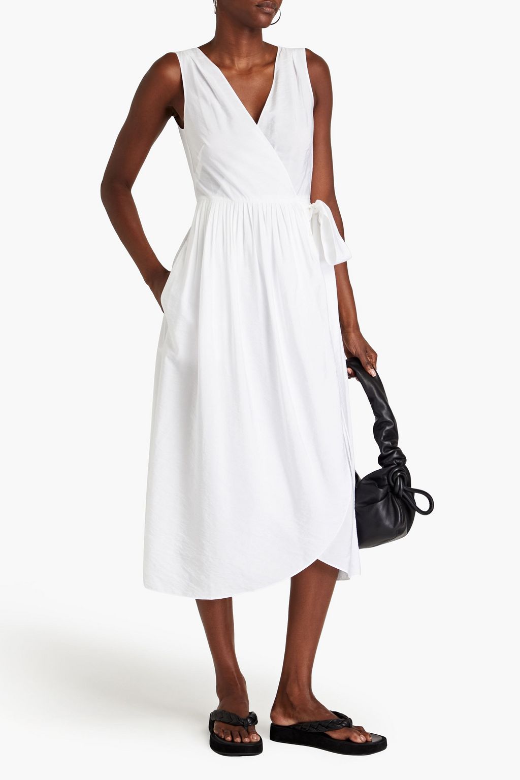 VINCE. Pleated poplin midi wrap dress