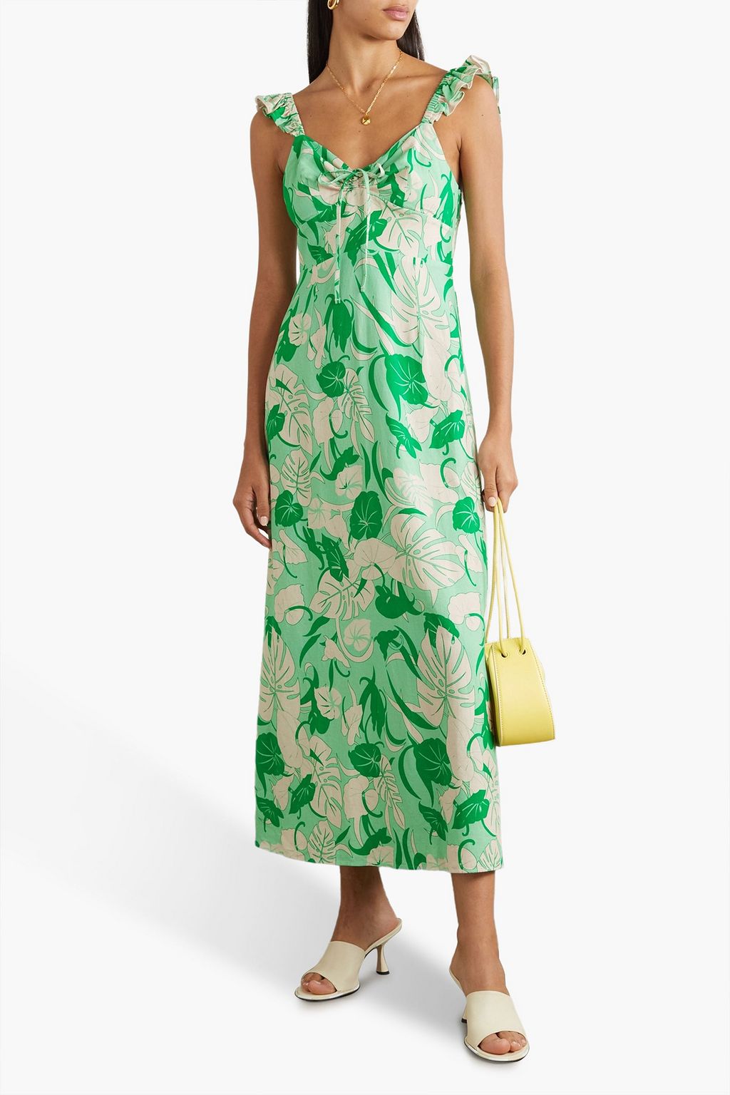 RIXO Cecile ruffled printed woven midi dress