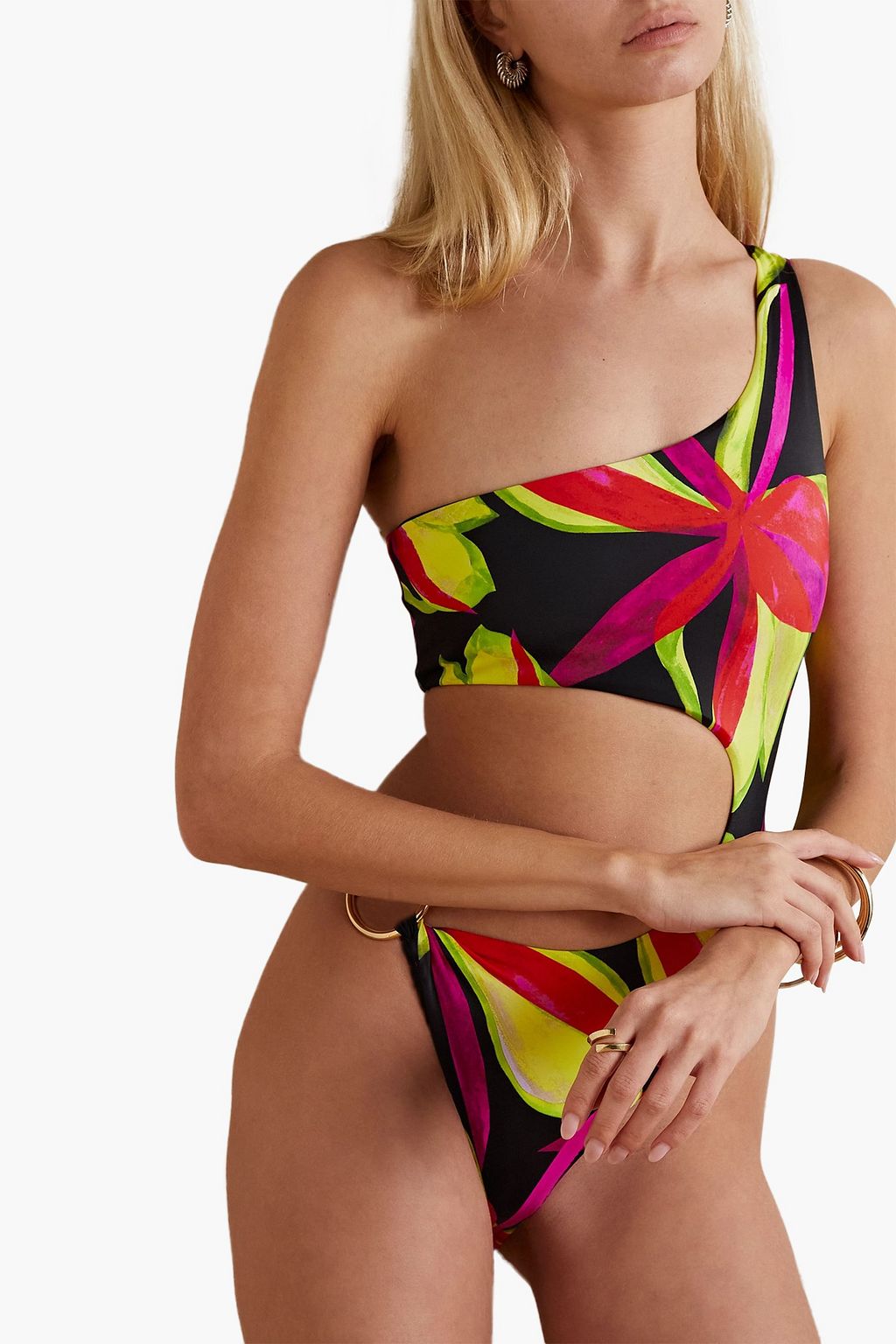 LOUISA BALLOU Half Moon bedruckter Badeanzug mit Cut-outs und asymmetrischer Schulterpartie