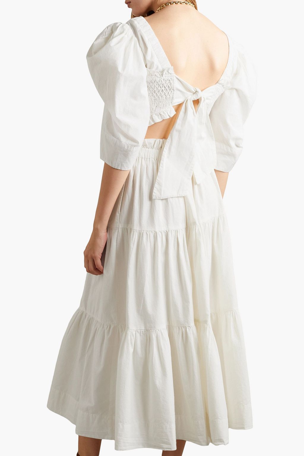 SEA Simona cutout smocked cotton-poplin midi dress