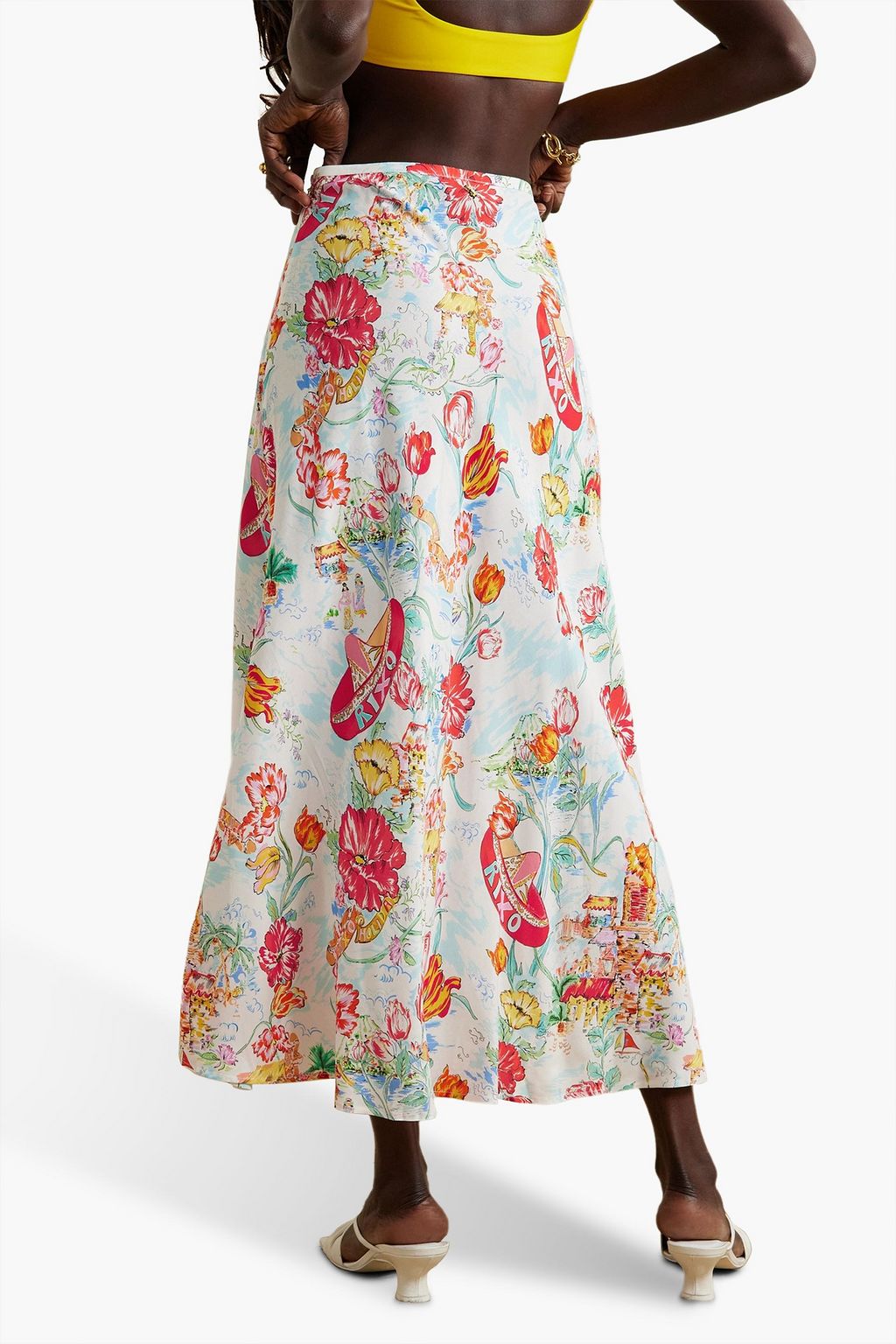 RIXO Kelly printed voile midi skirt