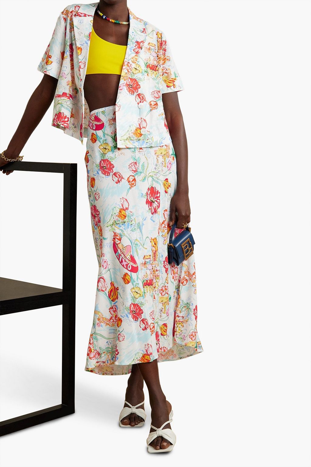 RIXO Kelly printed voile midi skirt