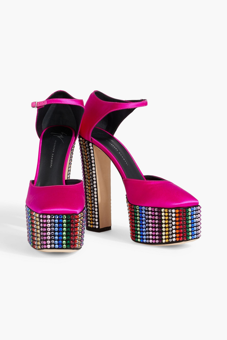 Shop Giuseppe Zanotti Bebe Crystal-embellished Satin Platform Pumps In Bright Pink