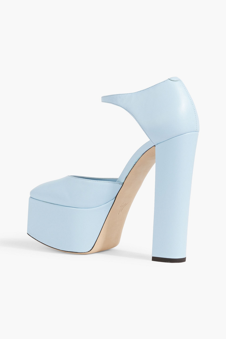 Shop Giuseppe Zanotti Bebe Leather Platform Pumps In Sky Blue