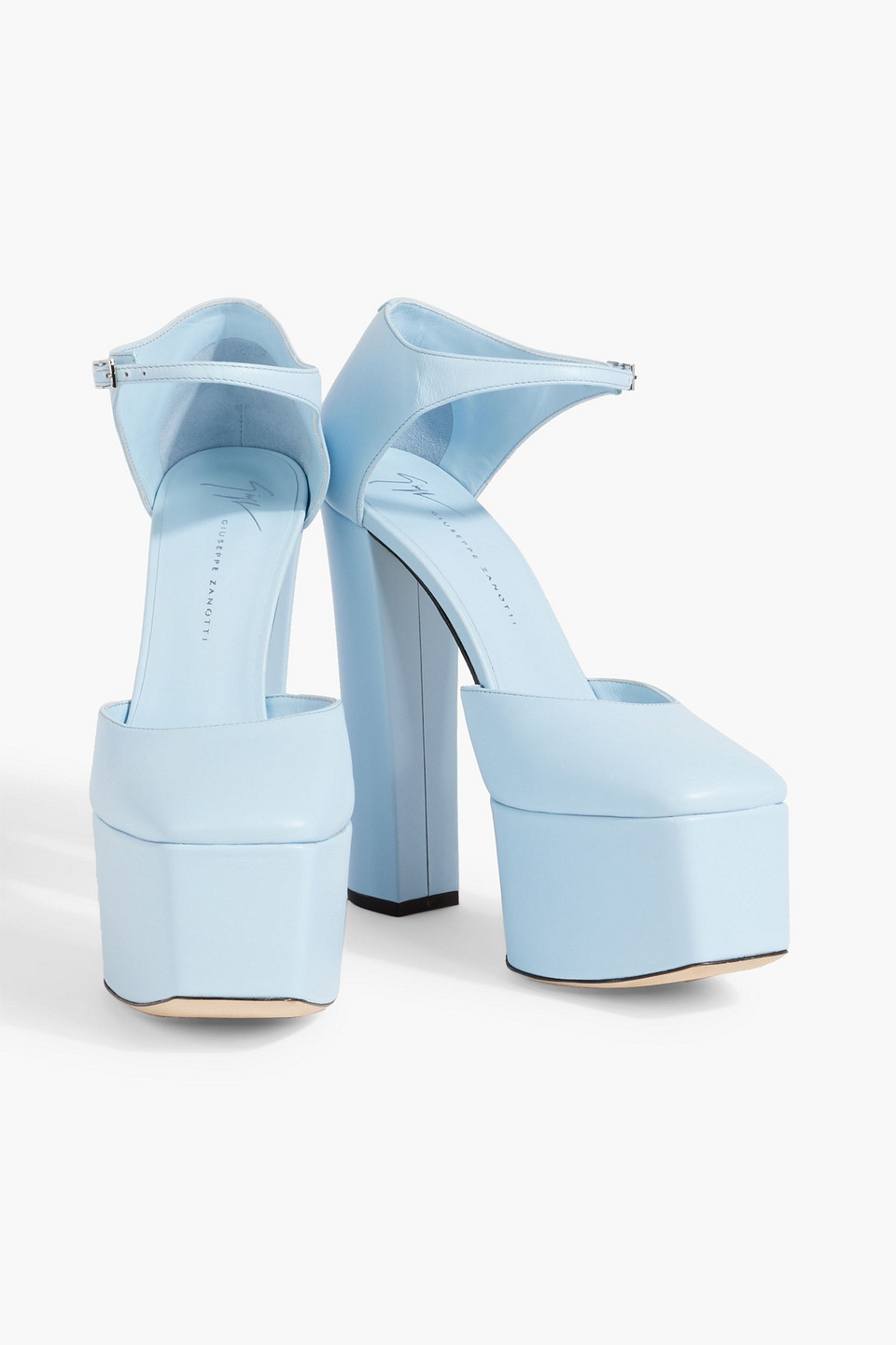 Shop Giuseppe Zanotti Bebe Leather Platform Pumps In Sky Blue