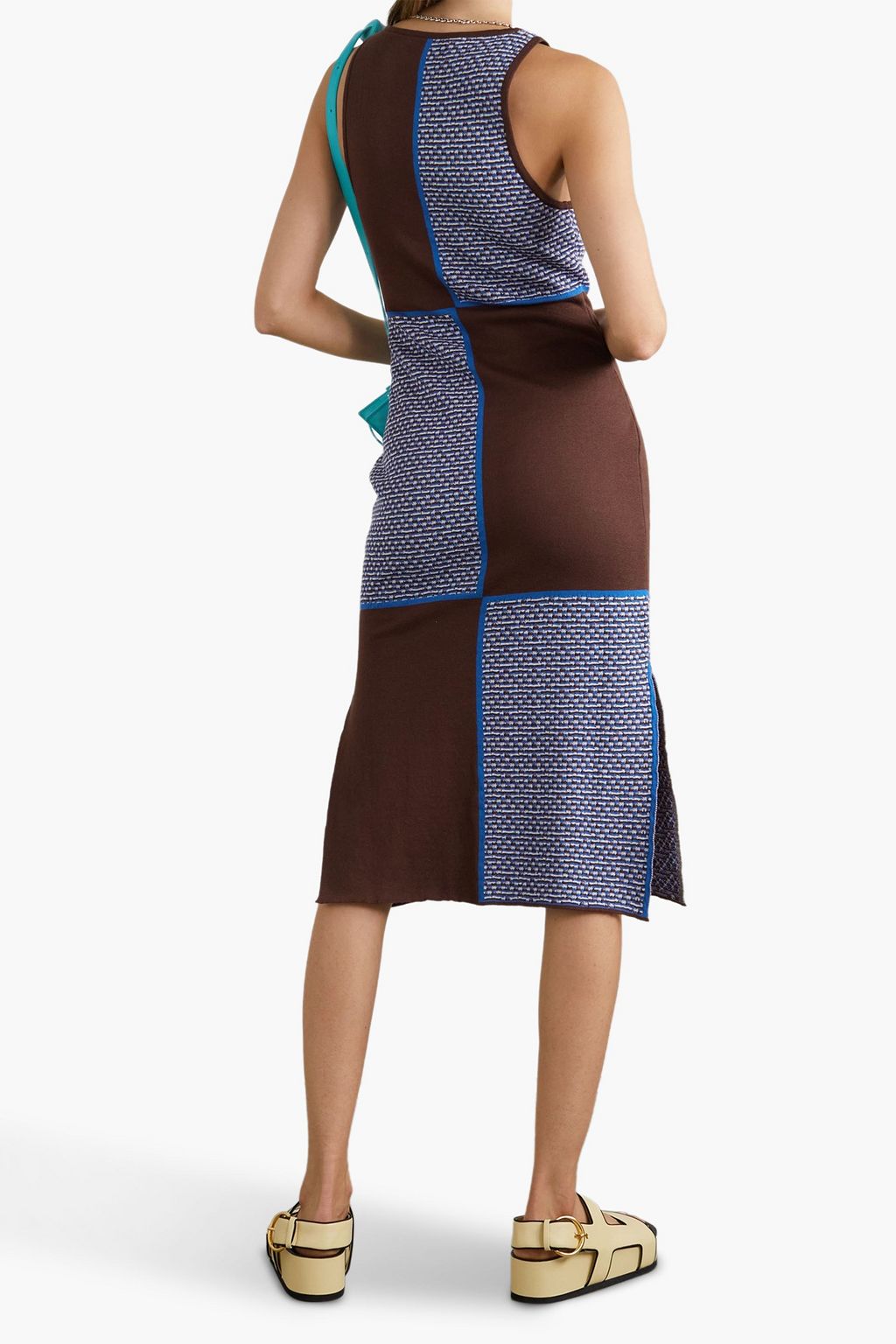AHLUWALIA Checkerboard jacquard-knit merino wool midi dress