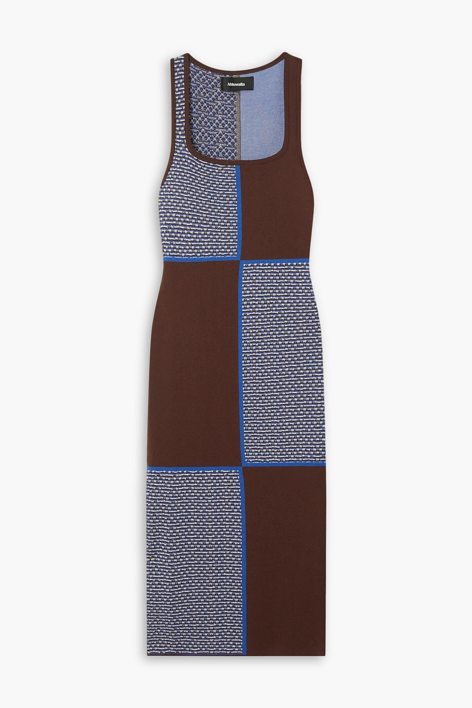 Ahluwalia Checkerboard Jacquard-knit Merino Wool Midi Dress In Brown