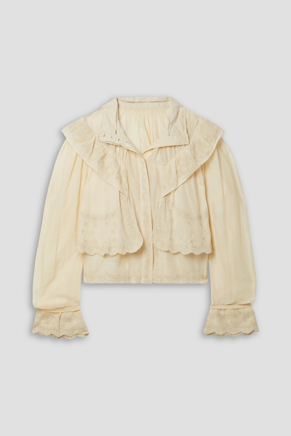 Isabel Marant Étoile Lelmon Ruffled Embroidered Cotton-voile Blouse In Cream