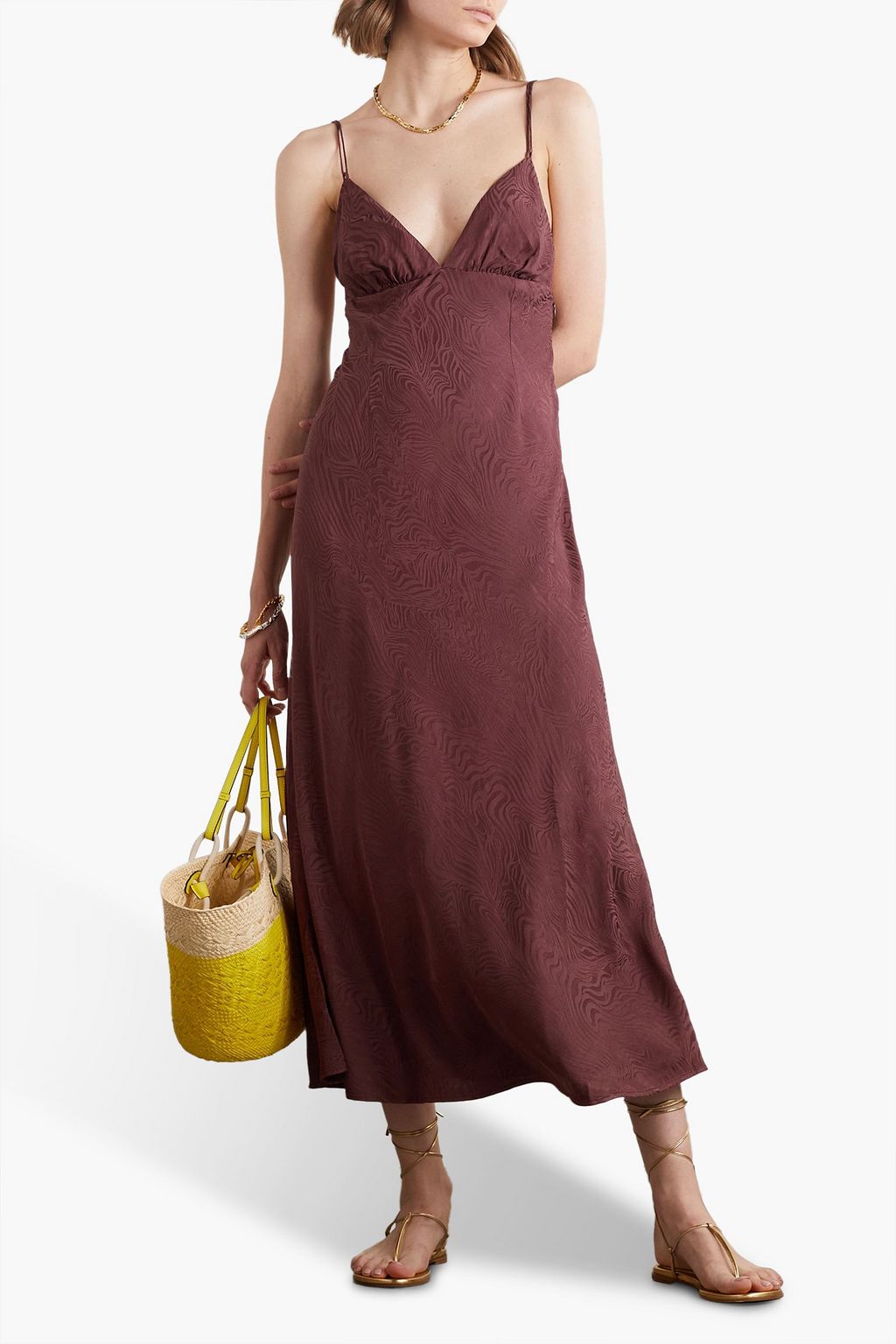 RIXO Palermo satin-jacquard midi dress