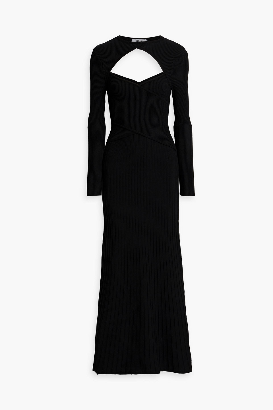 Msgm Ribbed-knit Midi Dress In Black