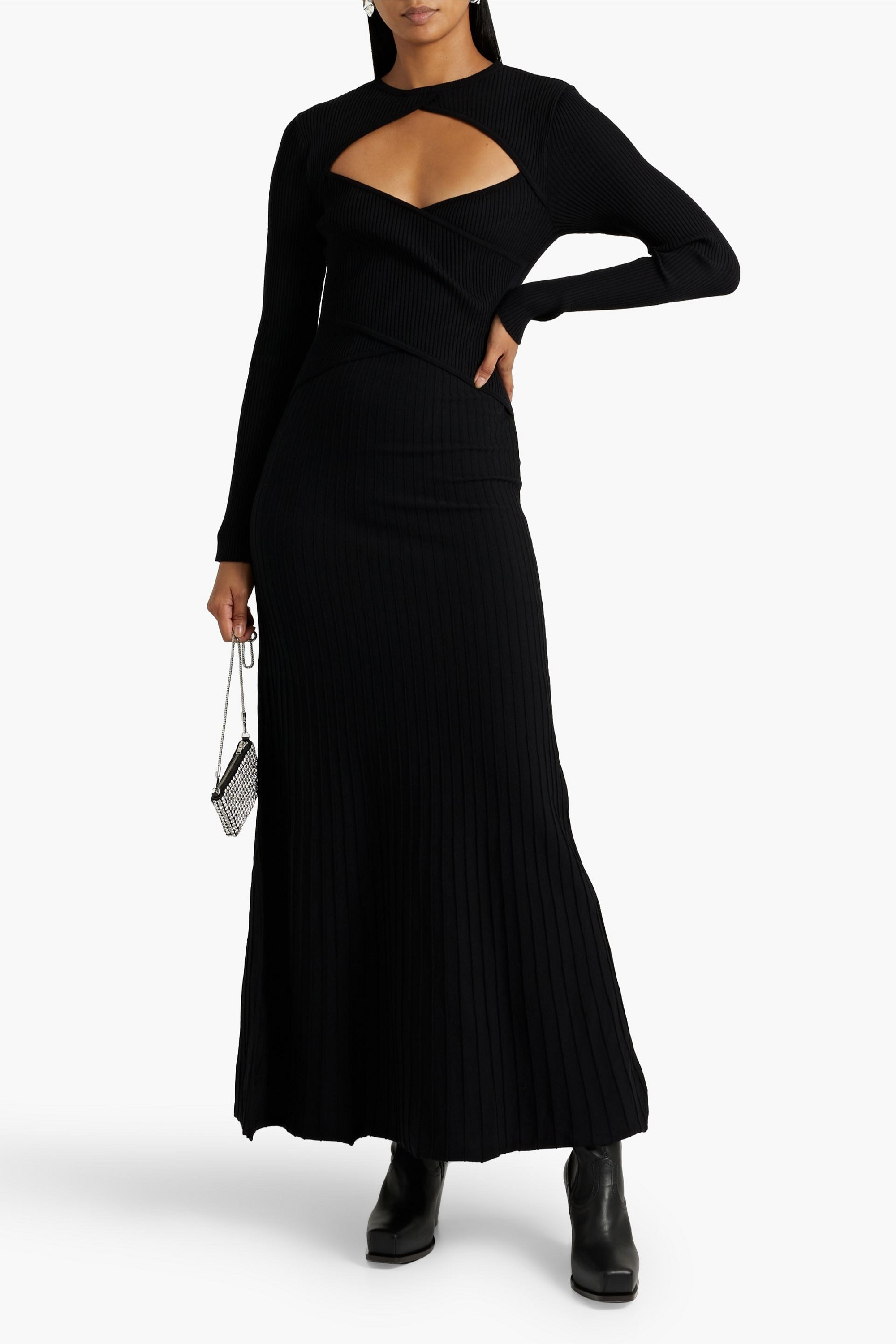 MSGM Cutout ribbed-knit maxi dress