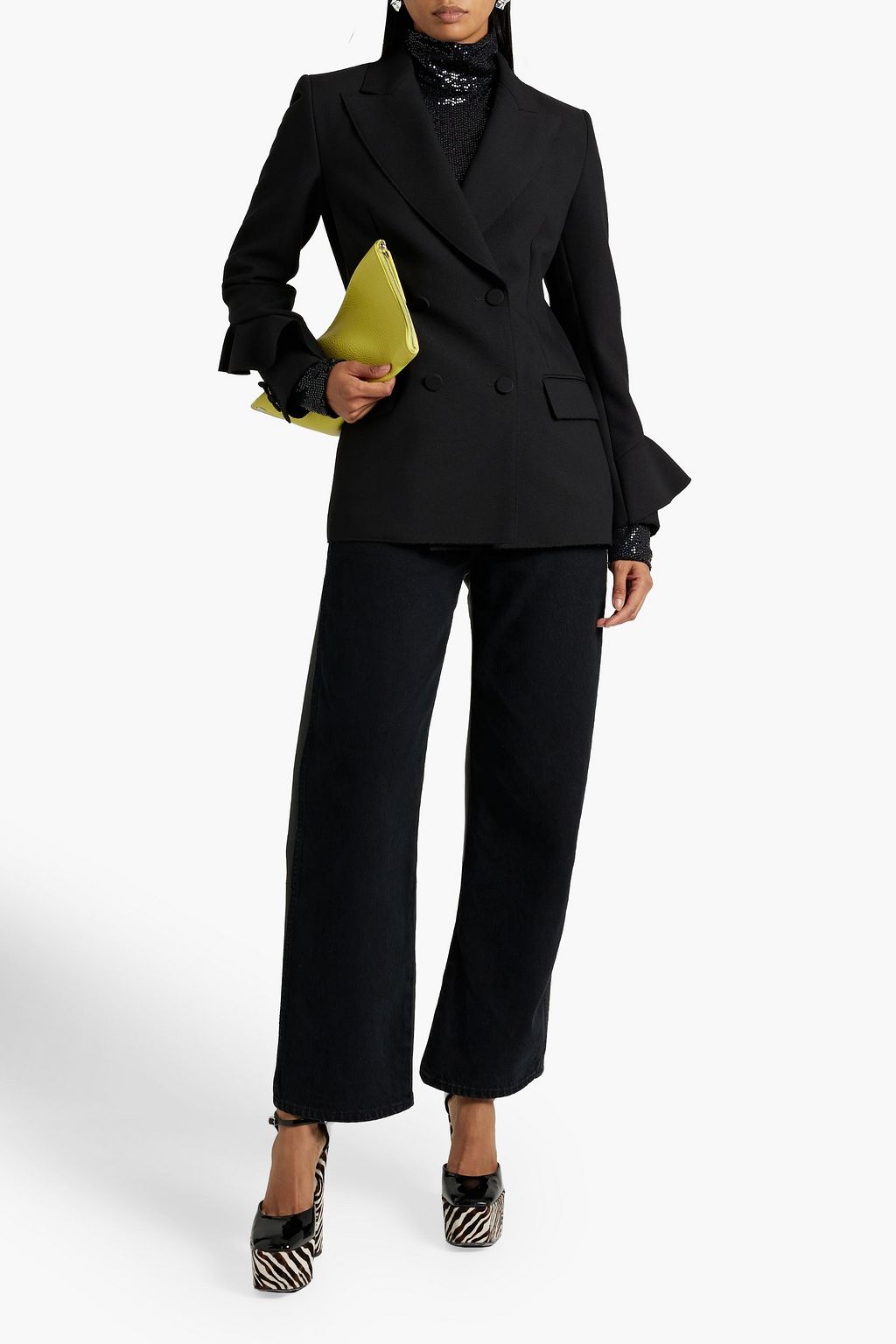 MSGM Double-breasted ruffled crepe blazer