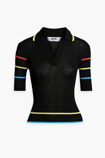 MSGM Striped ribbed-knit polo sweater