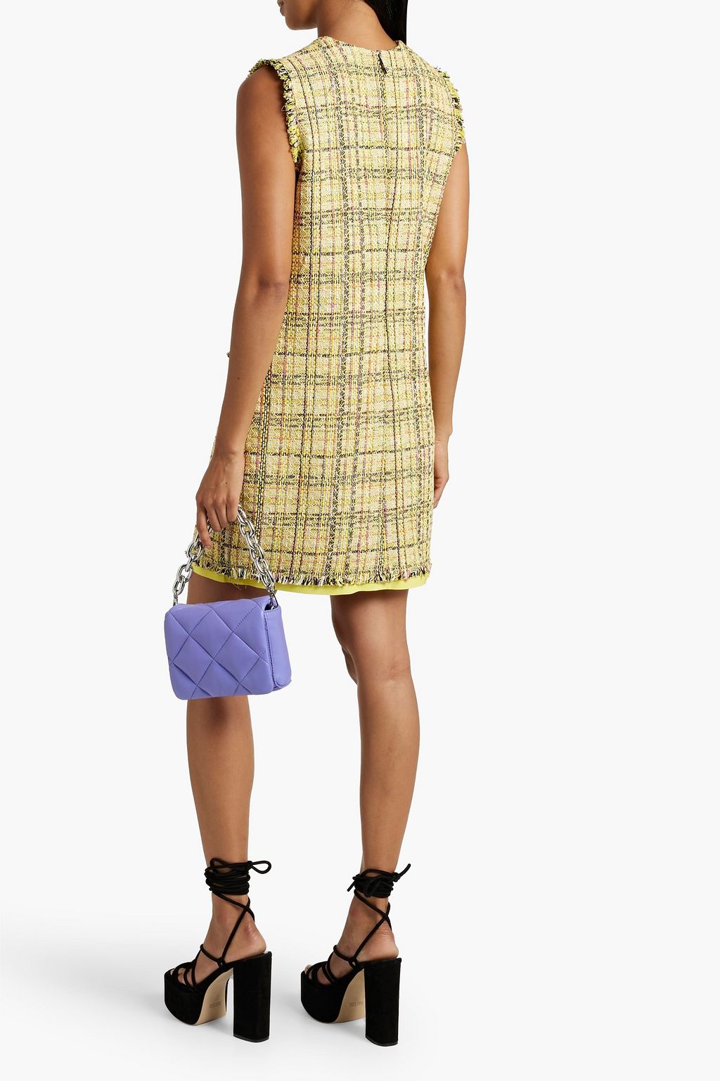 MSGM コットン混ツイード ミニワンピース ほつれ加工