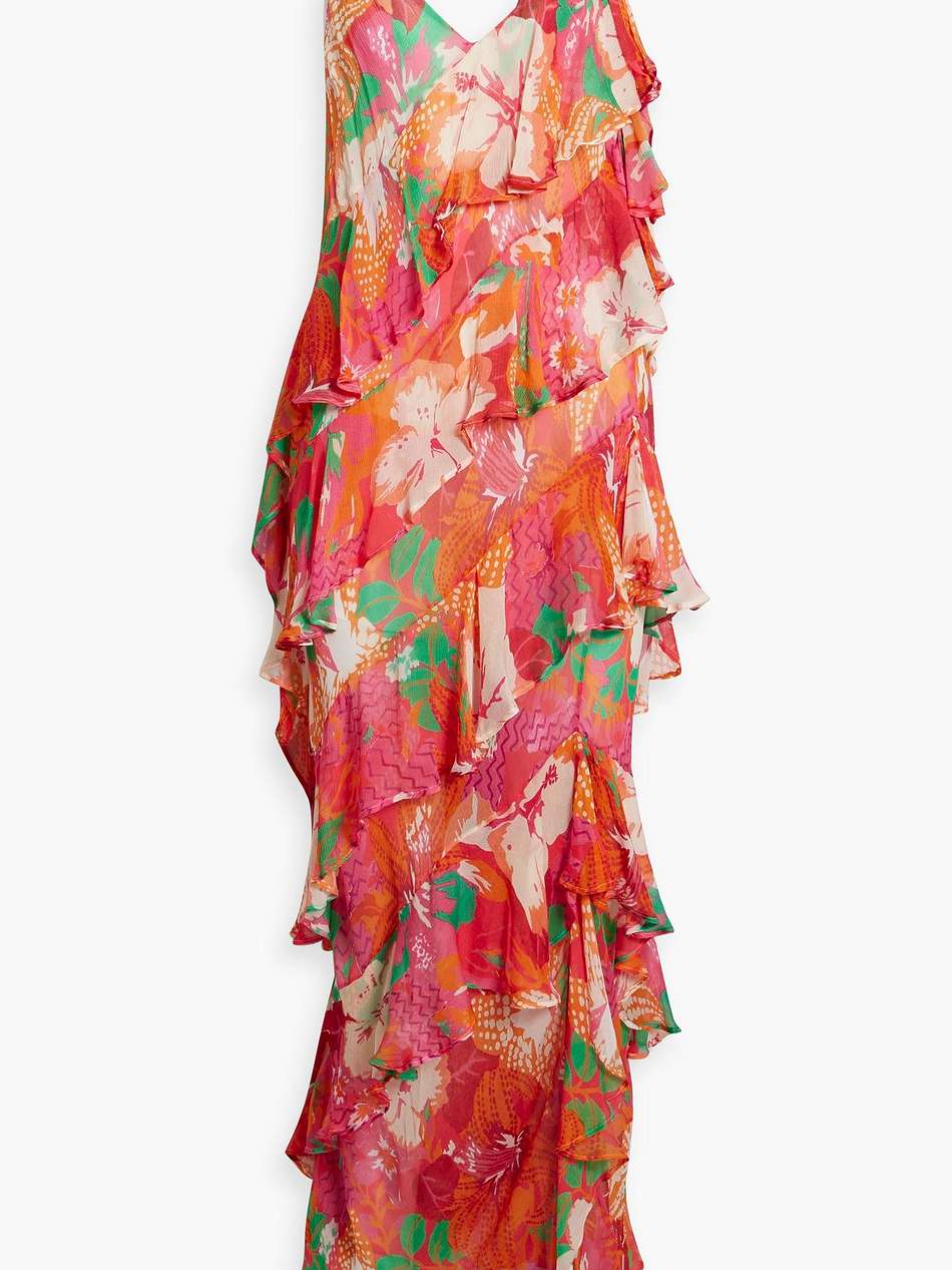 ruffled printed crepon maxi dress
