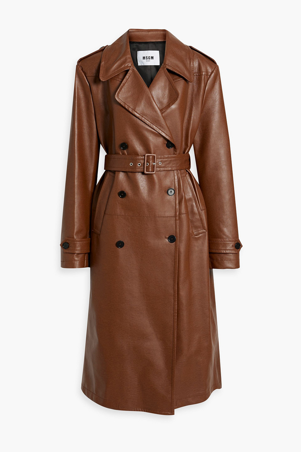 Msgm Faux Stretch-leather Trench Coat In Brown