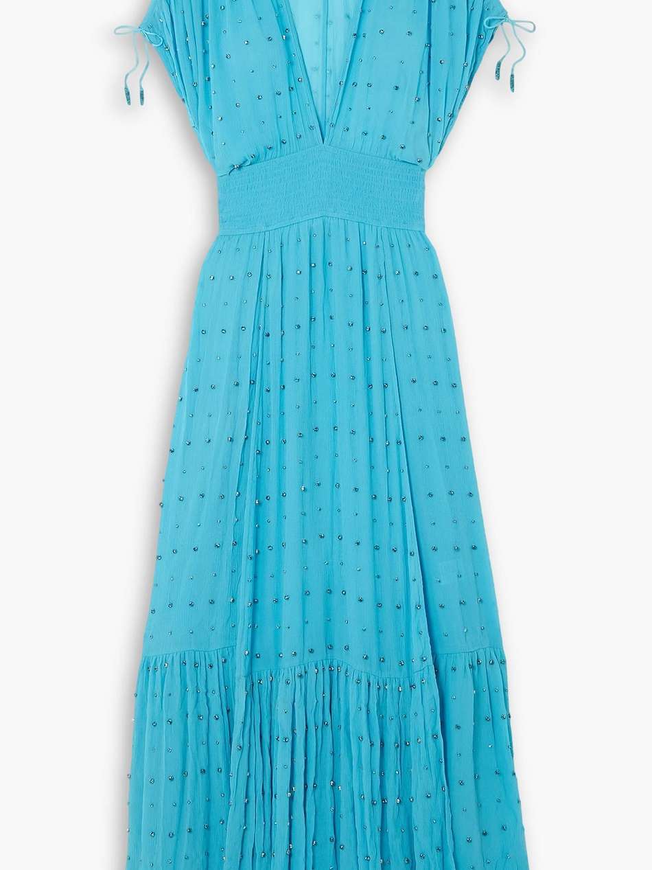 tiered crystal-embellished silk-georgette gown