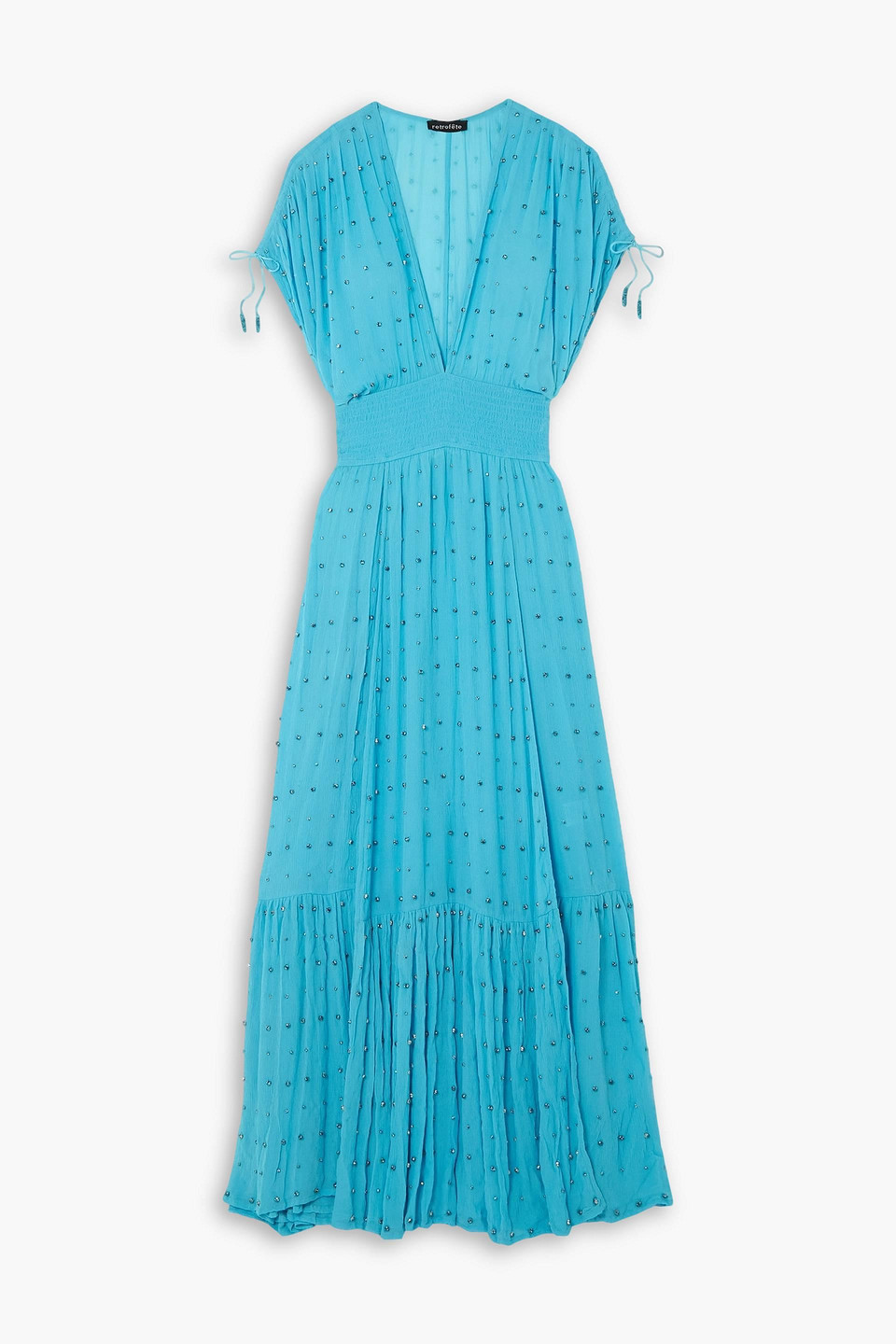 Retroféte Tiered Crystal-embellished Silk-georgette Gown In Turquoise