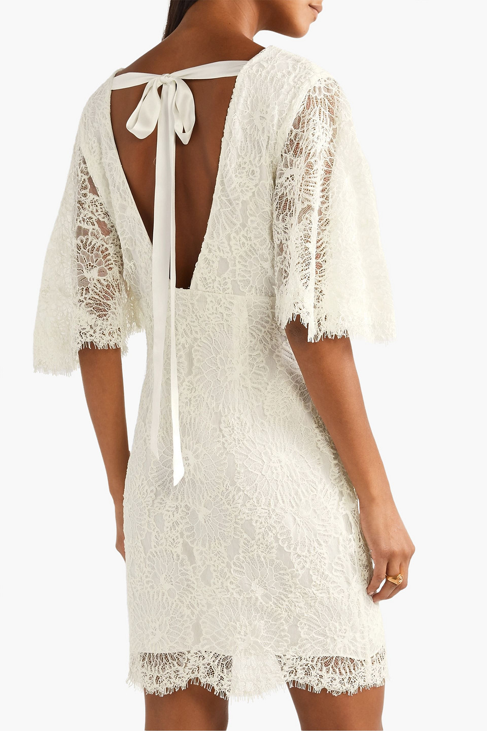 Shop Les Rêveries Corded Lace Mini Dress In Ivory