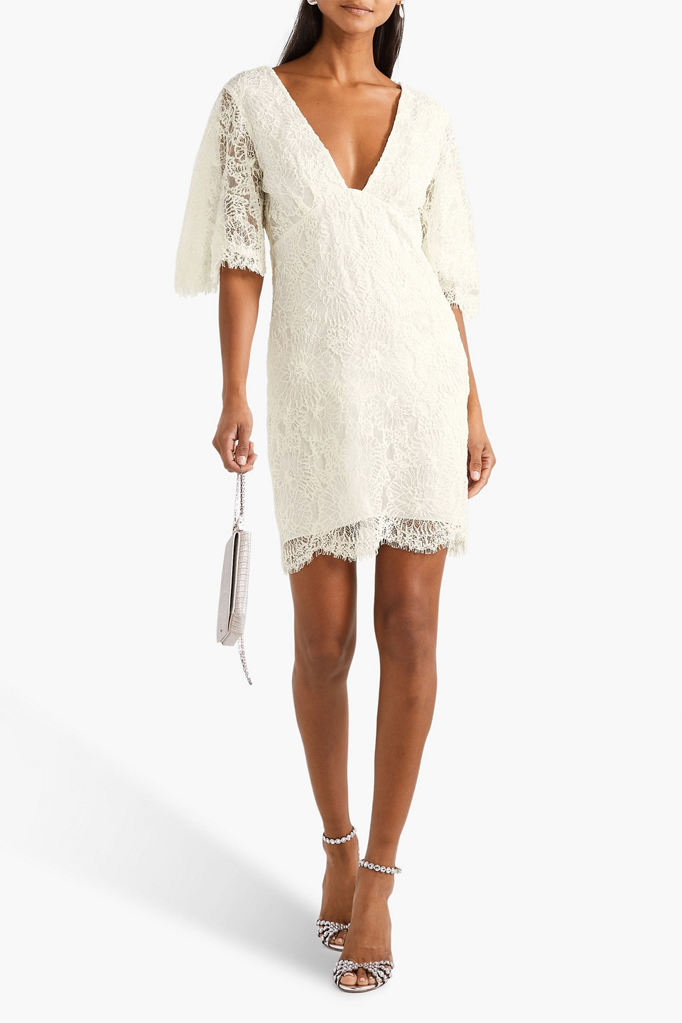 Shop Les Rêveries Corded Lace Mini Dress In Ivory