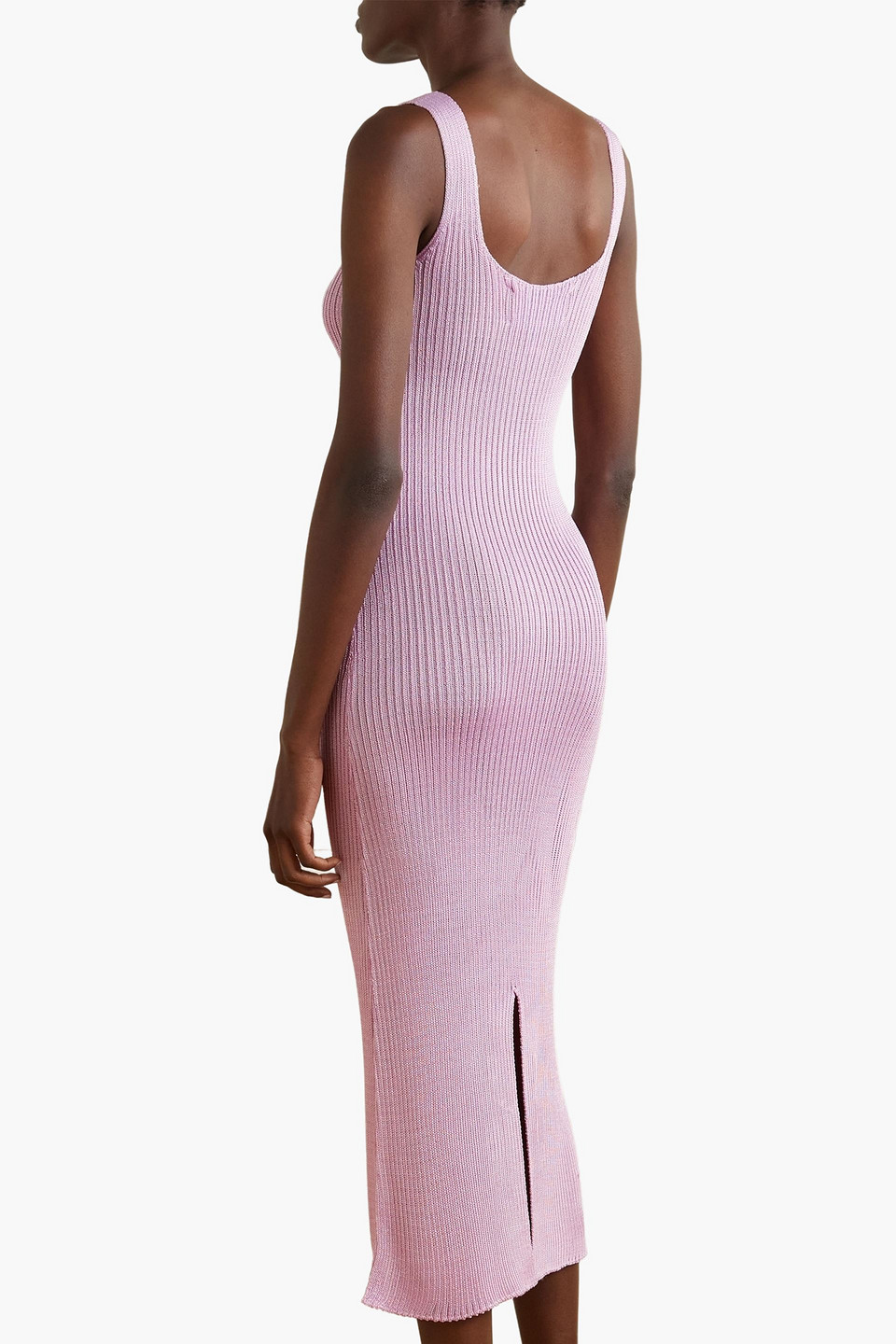 Shop Calle Del Mar Ribbed-knit Midi Dress In Lilac