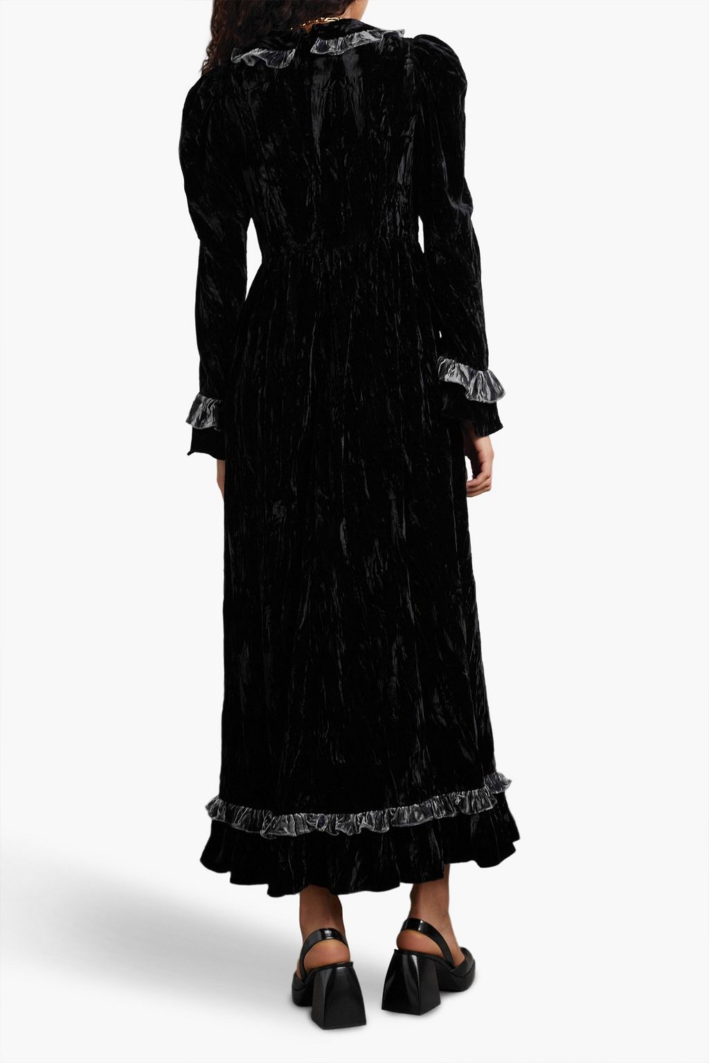 BATSHEVA Ruth ruffled crushed-velvet midi dress
