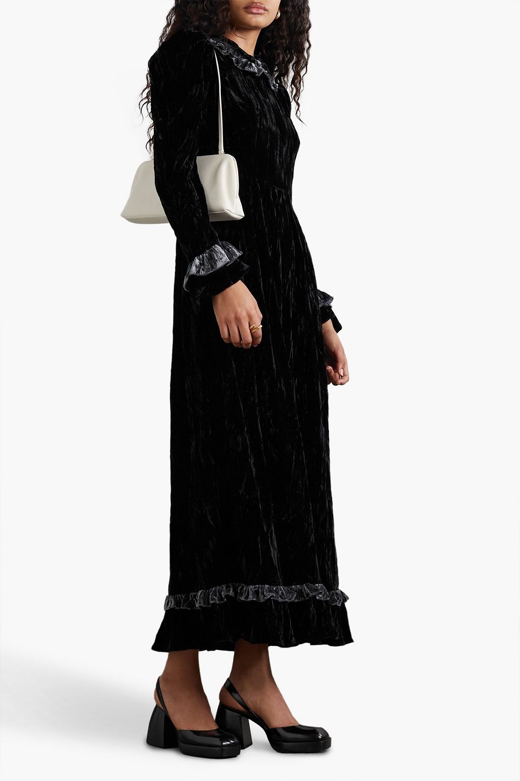 BATSHEVA Ruth ruffled crushed-velvet midi dress