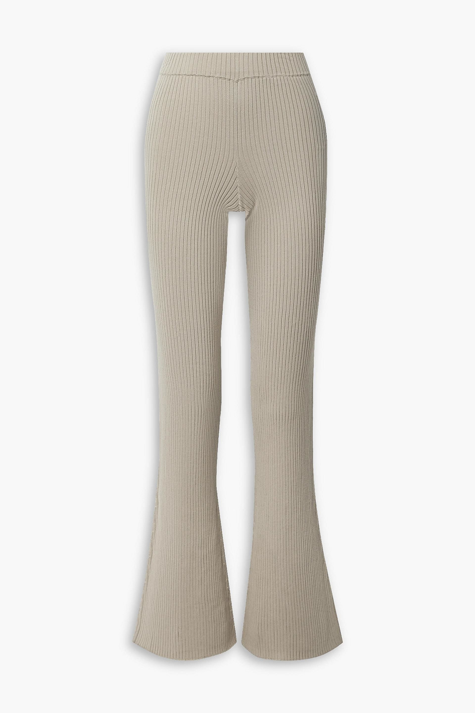 Allude Ribbed Cotton Flared Pants In Beige